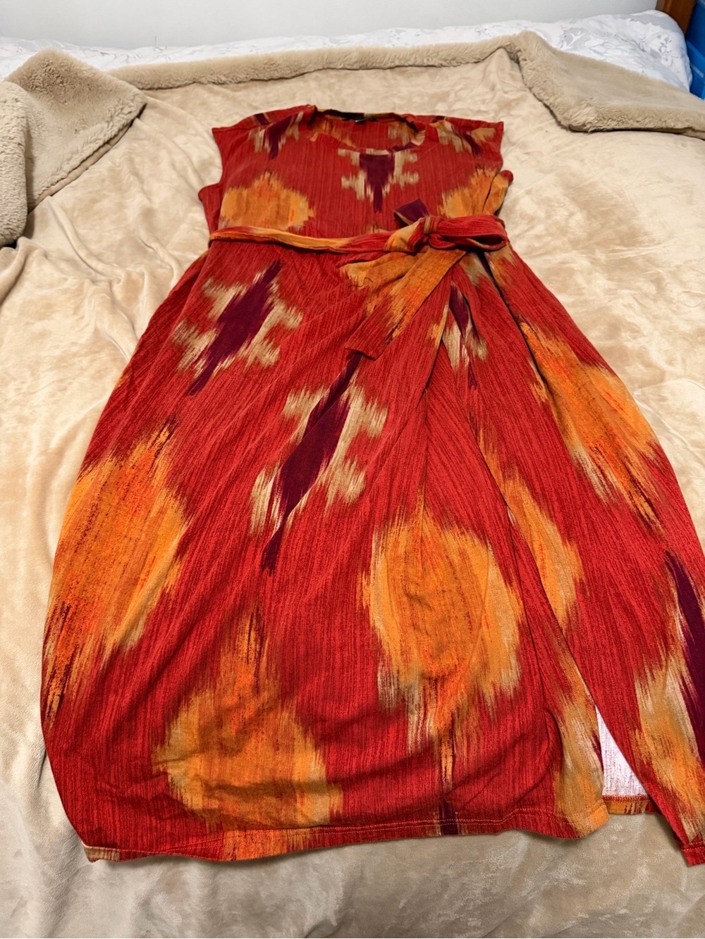 Ralph Lauren Southwest Sunset & Orange Tie-Waist Sleeveless Jersey Dress XL
